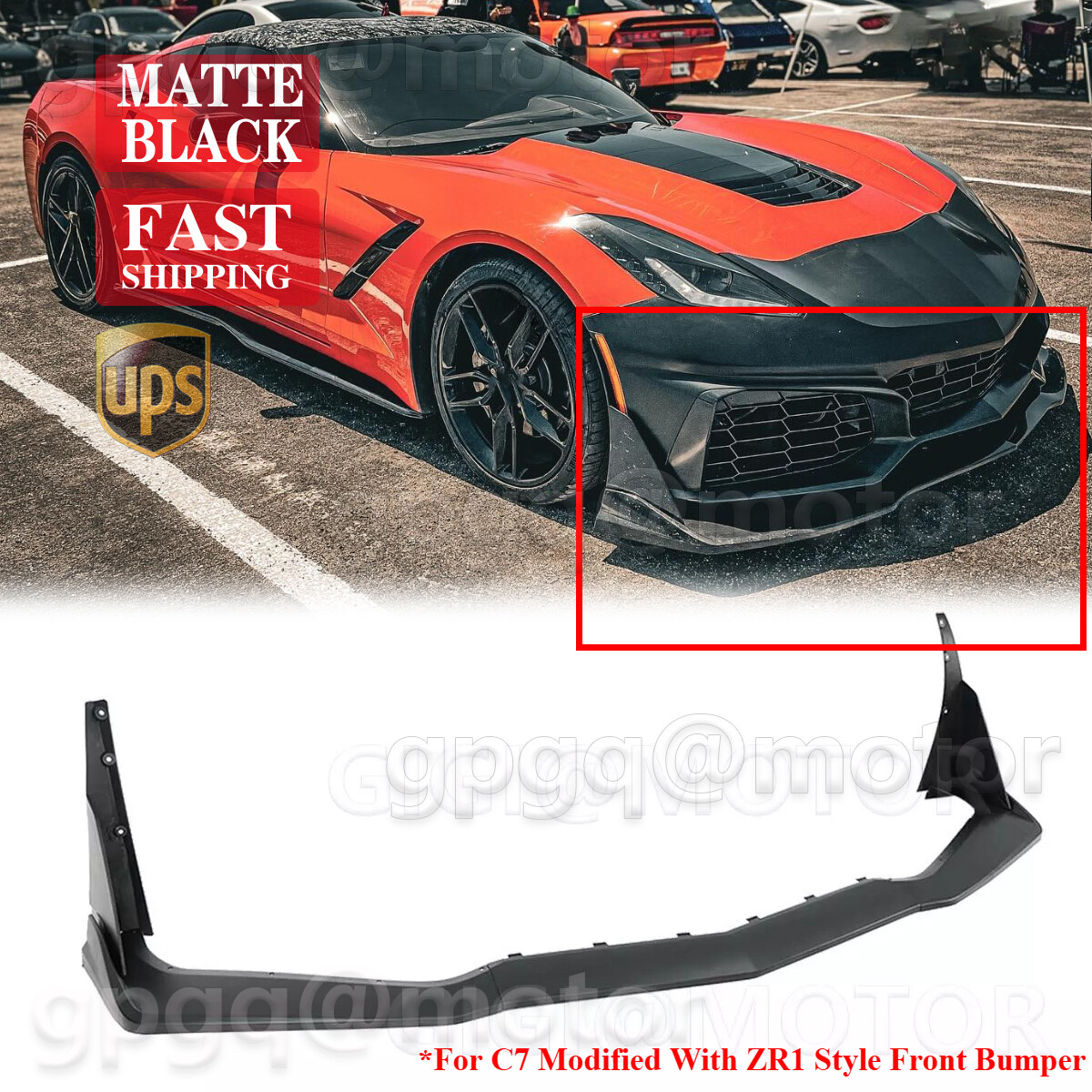 For Corvette C7 ZR1 Conversion Bumper 14-19 Matte Front Lip Splitter W/ Winglets
