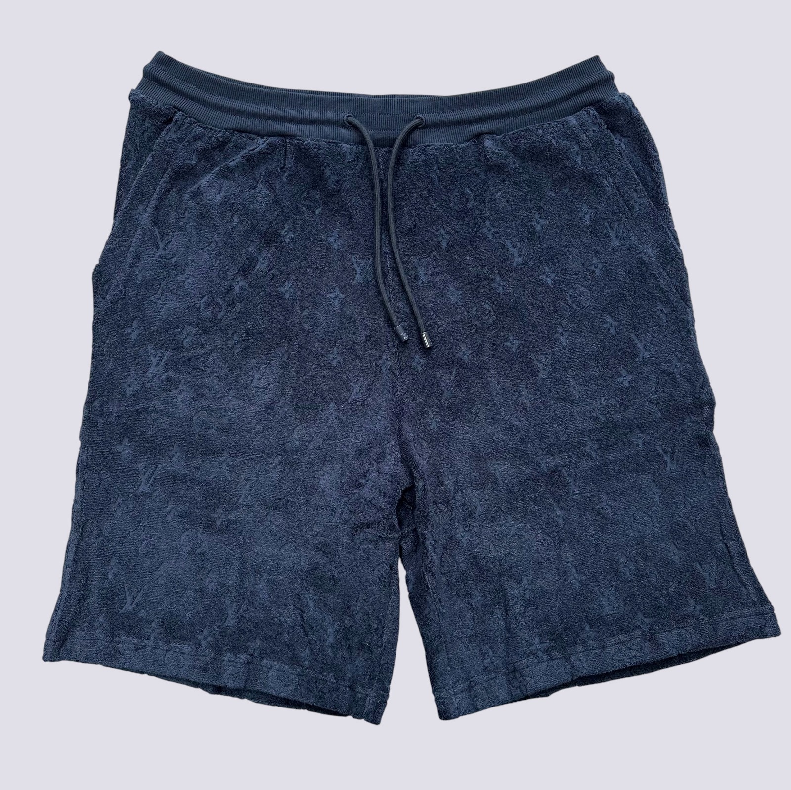 Louis Vuitton LV Monogram Pattern Logo French Terry Shorts Navy Blue Size M