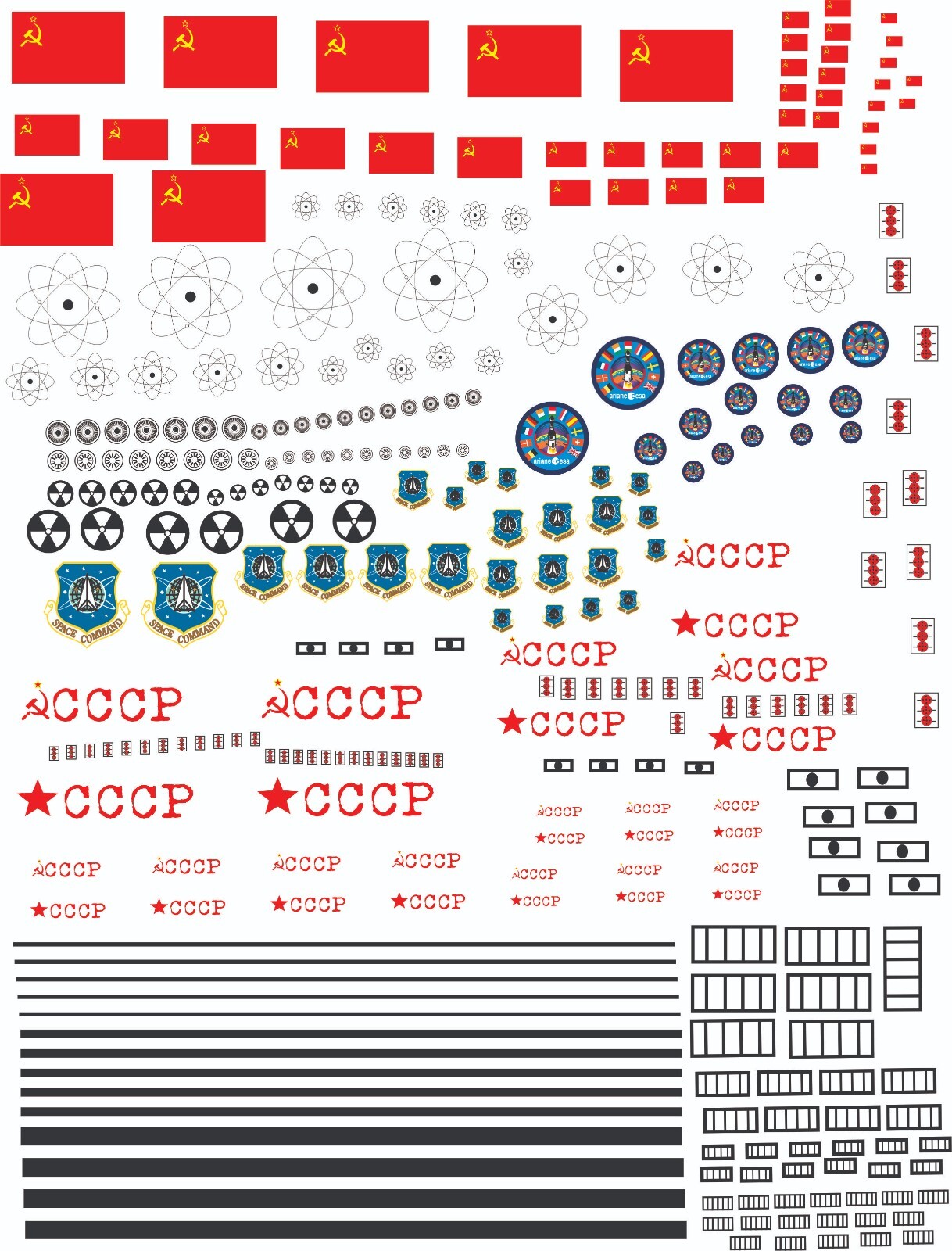 DECALS- Soviet and European Space Sigils  (Waterslide)  Model Rocketry Full Page