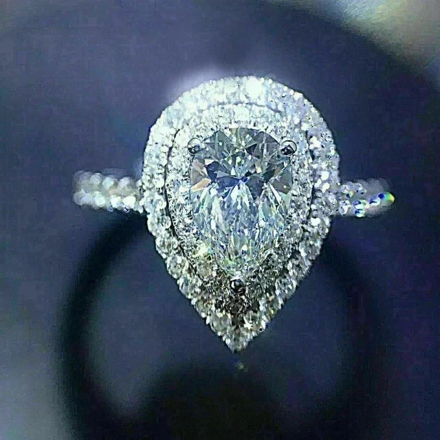 IGI 3 Ct Pear F/VS1 Lab Grown Diamond Wedding Promise Halo Ring 14K White Gold