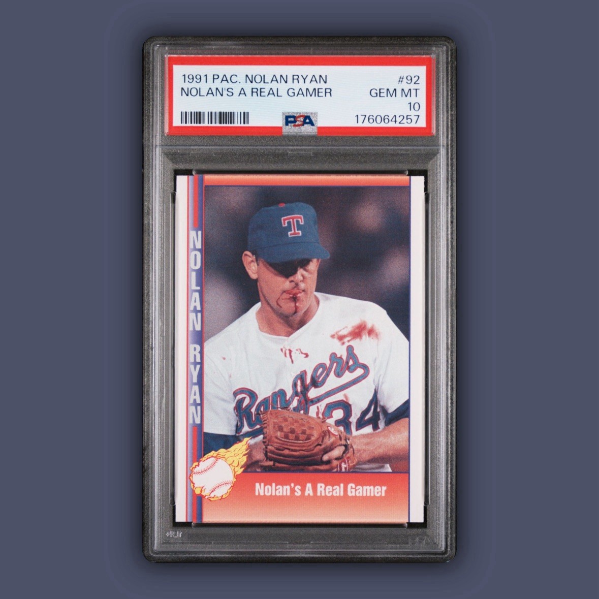 Nolan Ryan 1991 Pacific Texas Express #92 Gem Mint PSA 10 Bloody Lip, Real Gamer Nolan Ryan 1991 Pacific Texas Express #92 Gem Mint PSA 10 Bloody Lip, Real Gamer