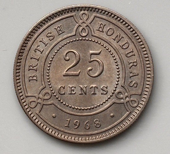 Belize Colony British Honduras 25 Cents 1968 Elizabeth II Km#29 XF/UNC