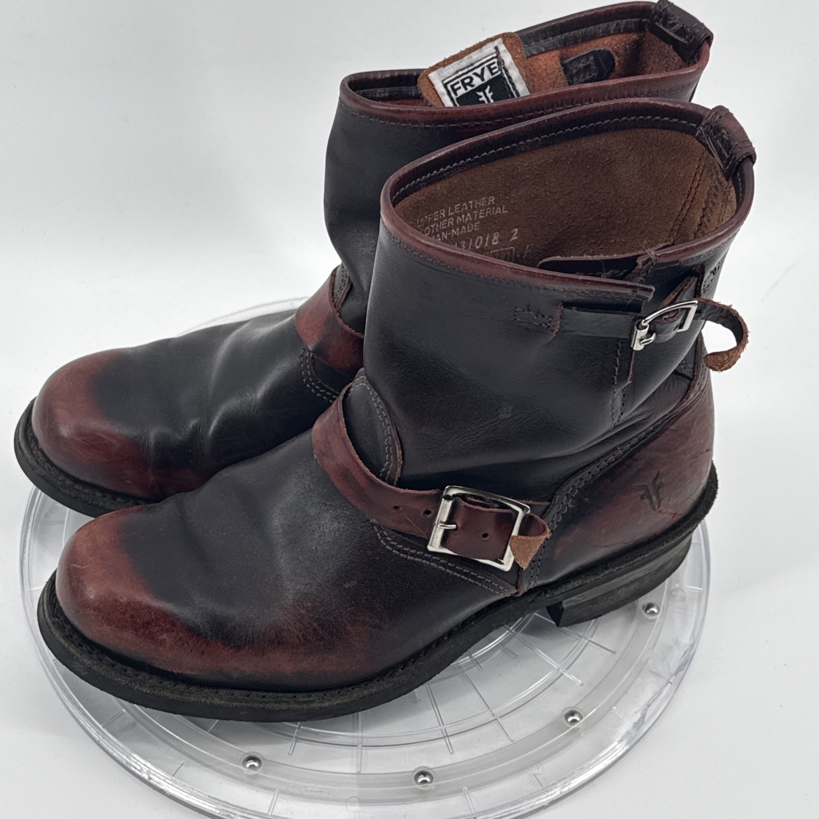 Vintage FRYE cherry Leather USA Made Engineer Harness Biker Moto Ankle Boots 9.5