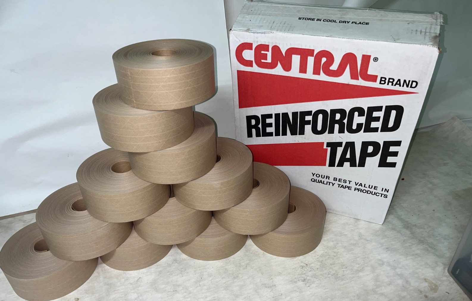 Central Reinforced Tape. Natural, 2 1/2in x 450ft. 12 rolls per case -Grade 250