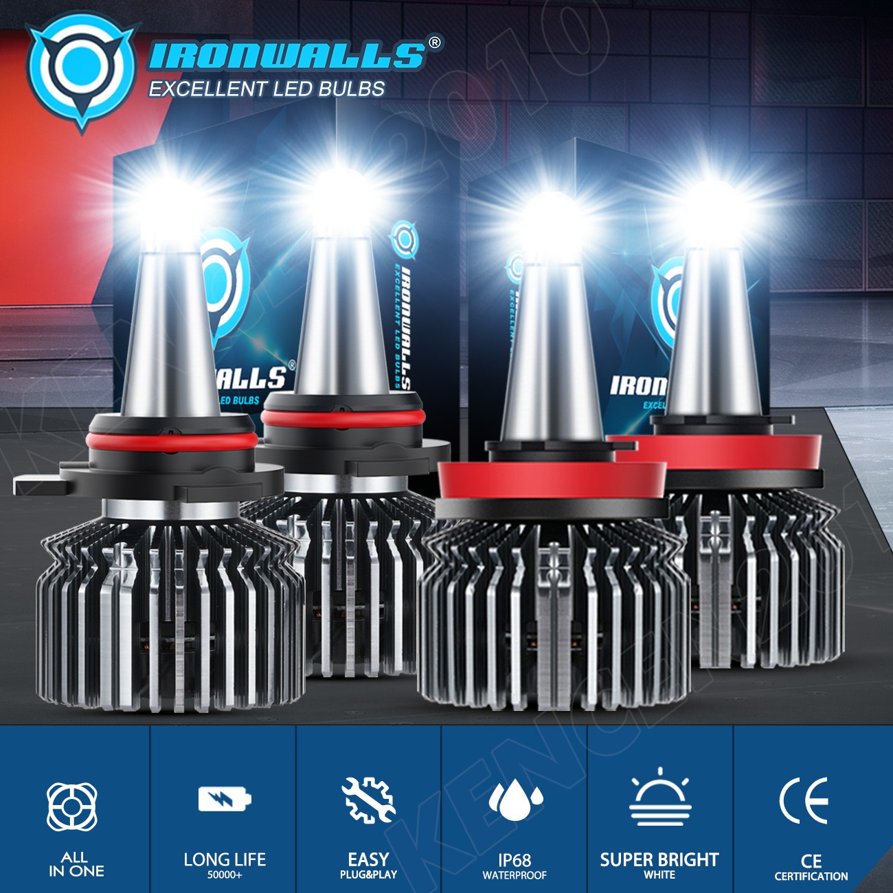 8/6/4-sides 9005 H11 LED Headlight Bulbs Conversion Kit High Low Beam White 4PCS