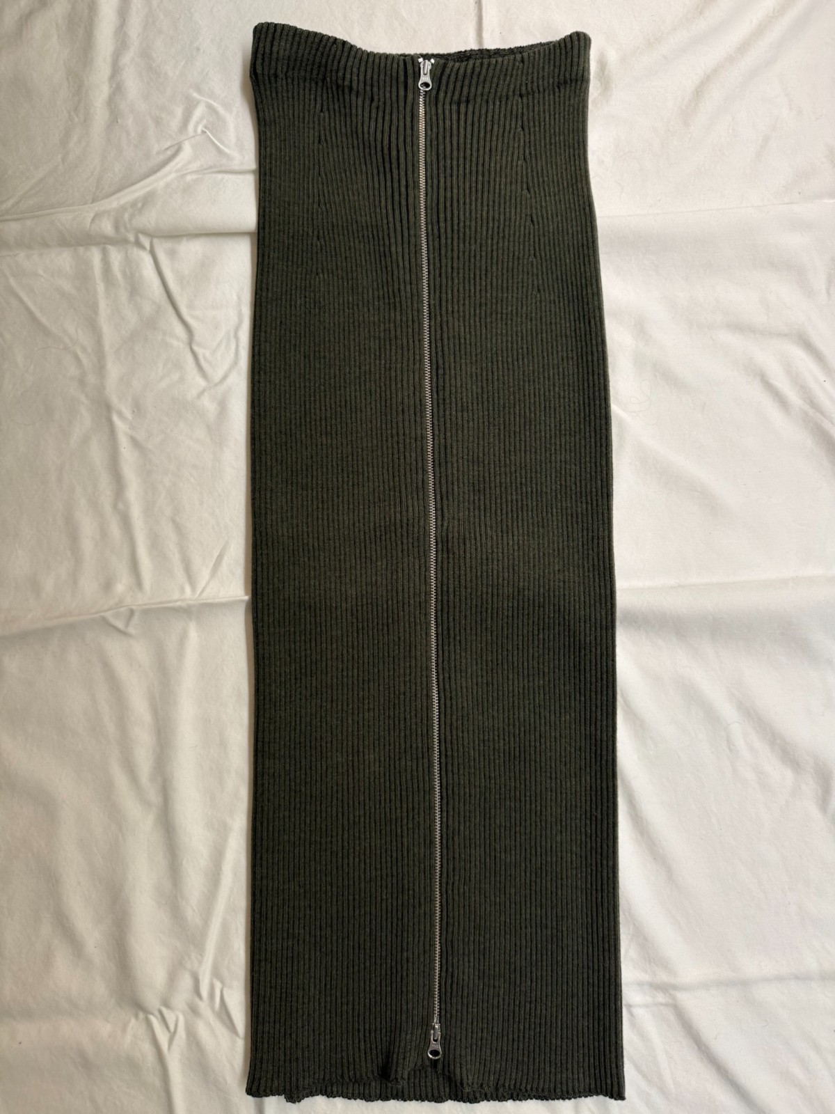 MM6 Maison Margiela 2018 Ribbed Knit Maxi Skirt Full Zip Dark Olive Size S