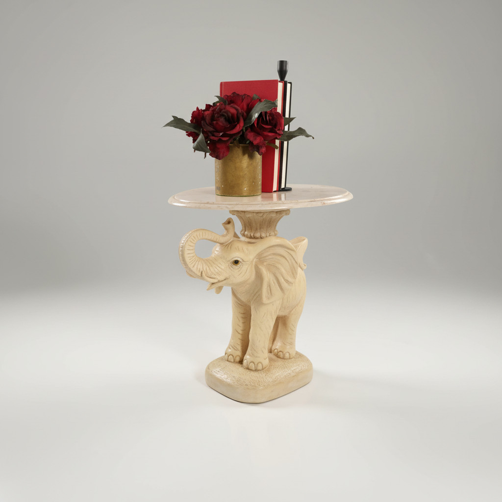 1961 Antique marble and porcelain elephant table
