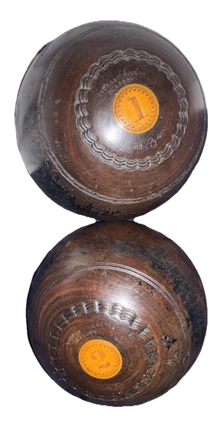 SET Antique Thomas Taylor Glasgow Lawn Ball T.BRCMAGE Paris Winner Sister #1, #2