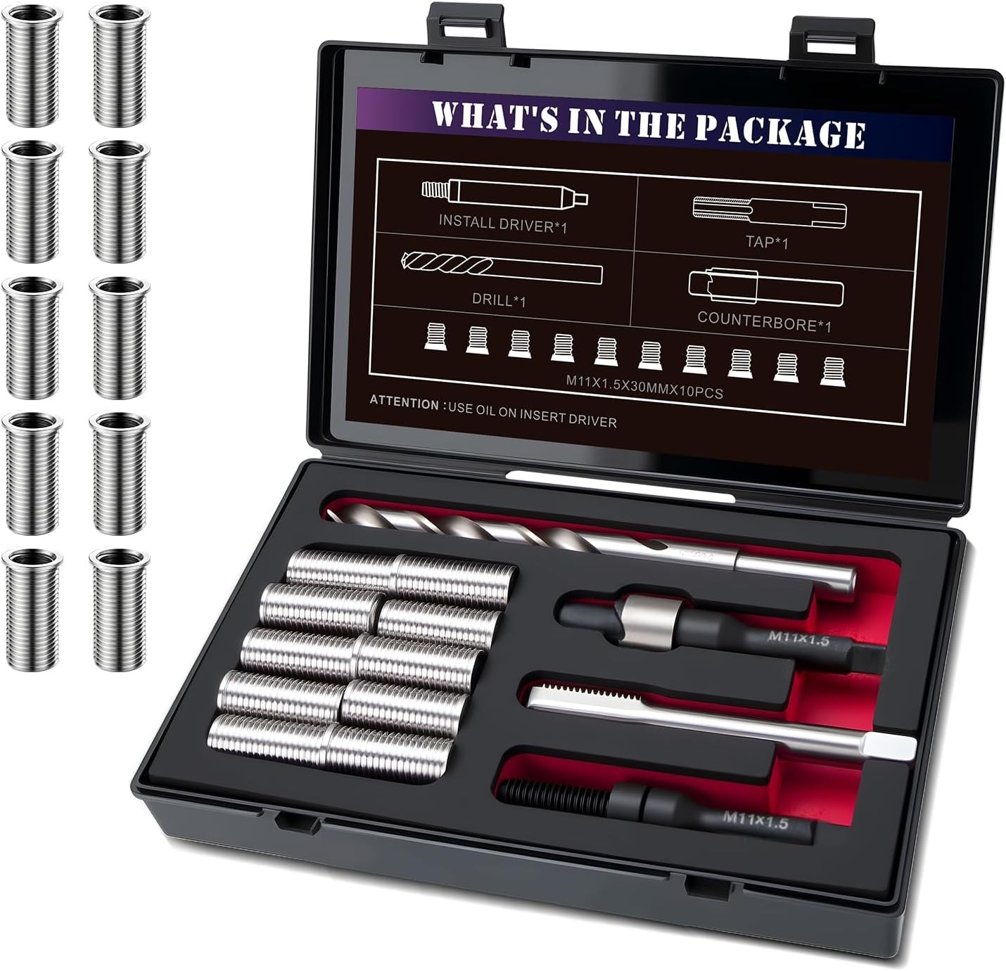M11X1.5 Metric Thread Repair Kit with Insert HSS Drill, Tap, Counterbore,... M11X1.5 Metric Thread Repair Kit with Insert HSS Drill, Tap, Counterbore,...