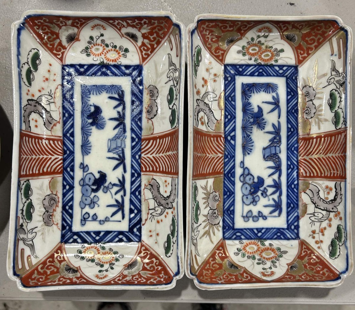 Vintage Japanese Imari Hand Painted Rectangular Dishs, 8 1/2\ Vintage Japanese Imari Hand Painted Rectangular Dishs, 8 1/2\