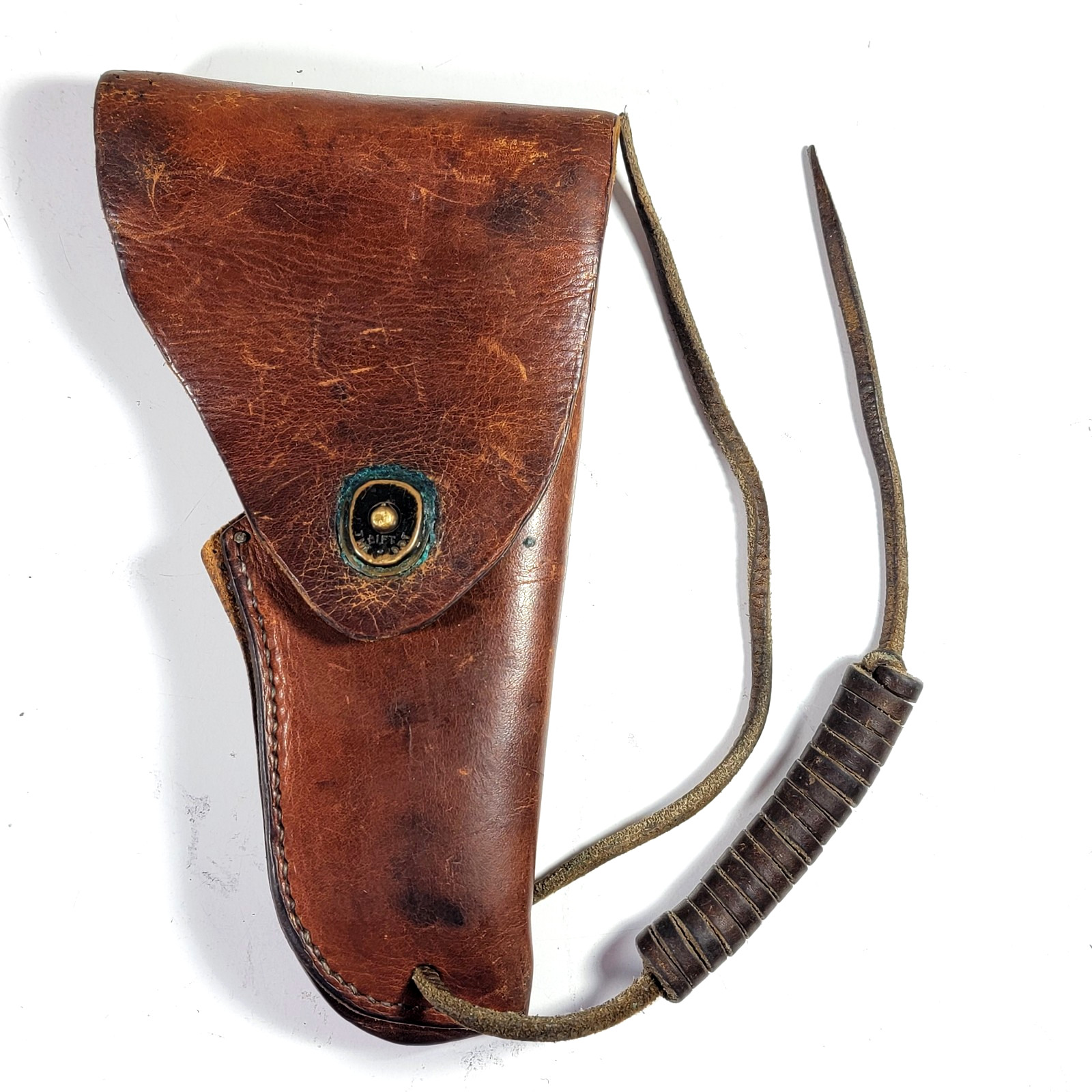 Vintage WW2 WWII US Military Leather Holster Brown Patina Belt Brass Snap