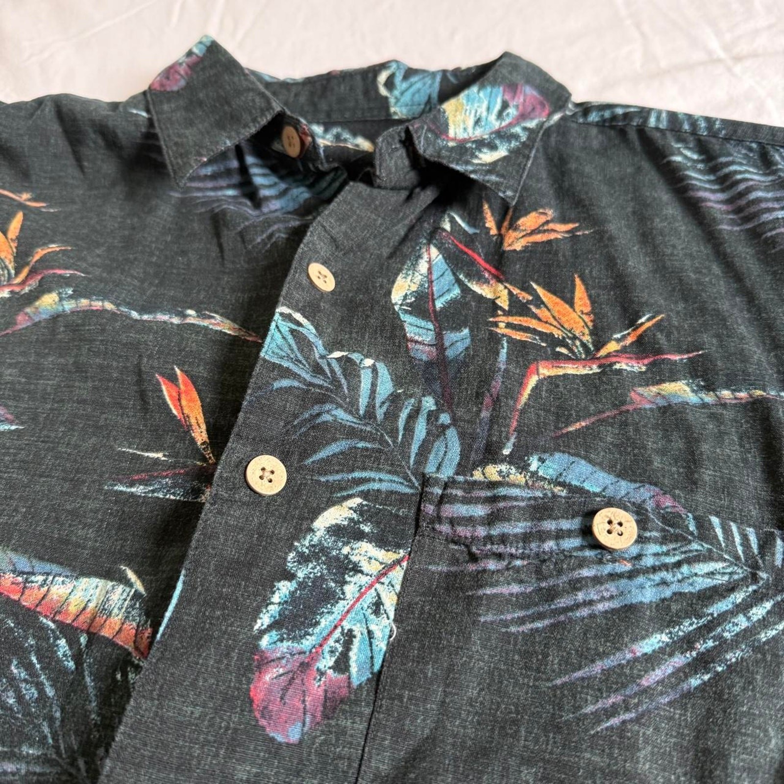 Island Republic Tropical Bird of Paradise Button Up Shirt Large