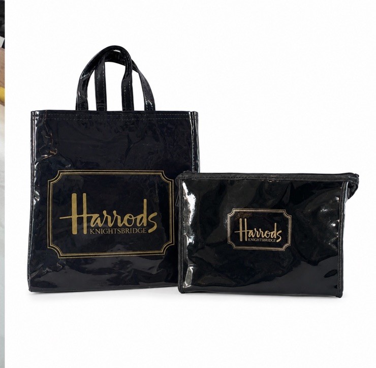 Vintage Harrods Knightsbridge Cosmetic & Mini Shopper Bag Set Y2K 1990s, 2 bags