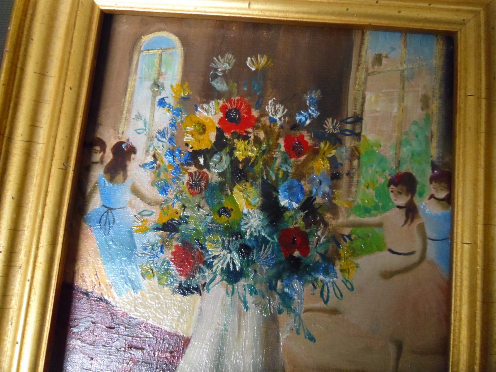 Antique signed oil painting 8 x10 original S SIMON Floral & ballerinas aft DEGAS Antique signed oil painting 8 x10 original S SIMON Floral & ballerinas aft DEGAS