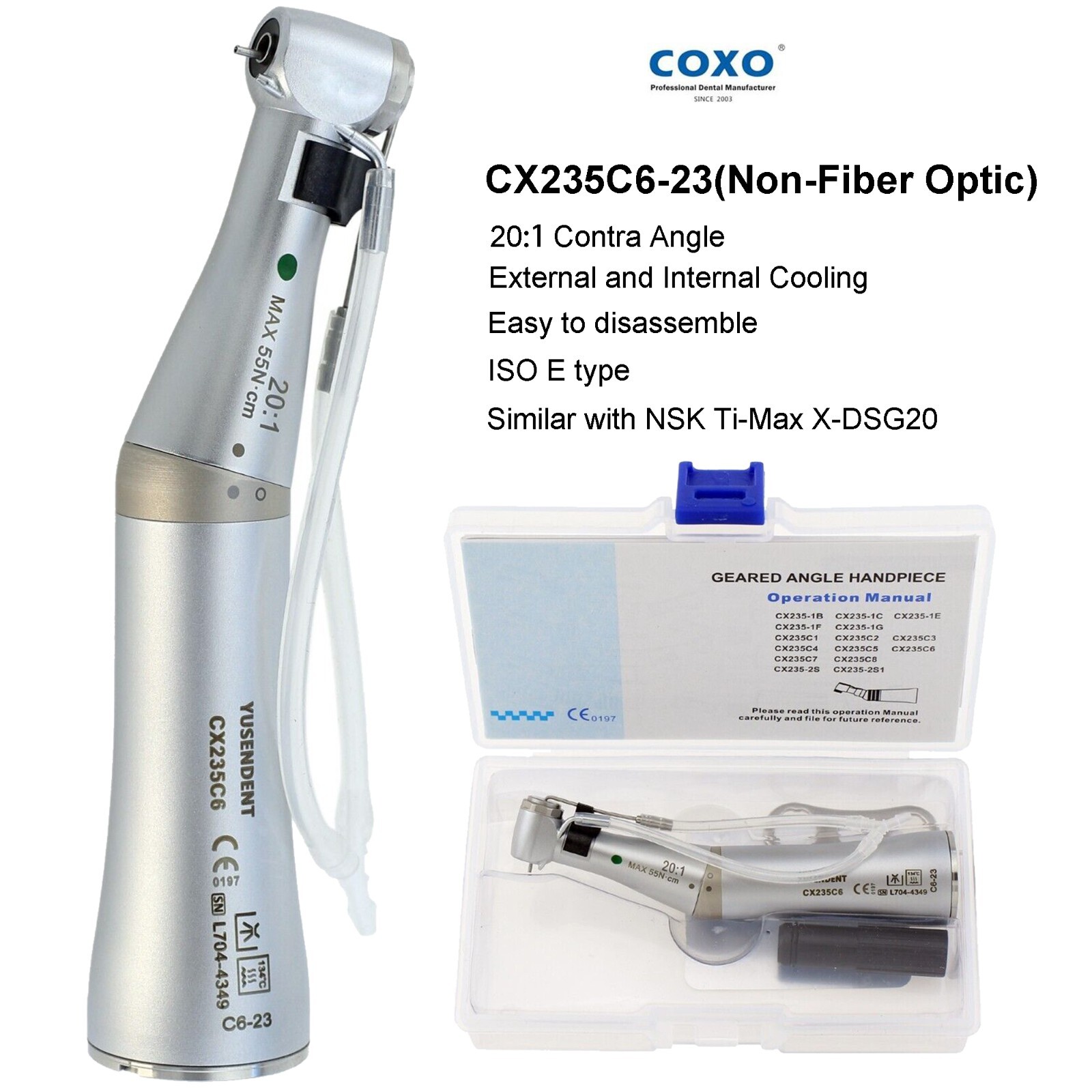 COXO Dental 20:1 Implant Contra Angle Surgical Handpiece Straight 1:1 1:2 20° 2S COXO Dental 20:1 Implant Contra Angle Surgical Handpiece Straight 1:1 1:2 20° 2S