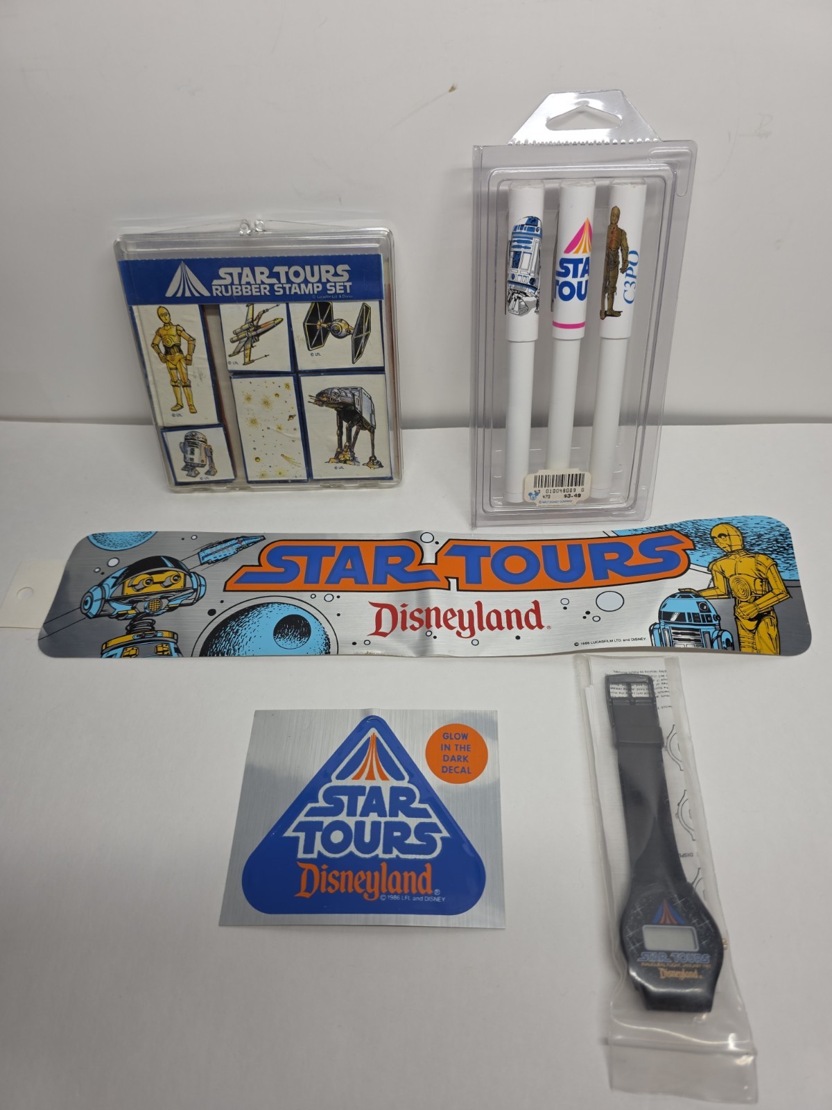 Original 1986 Disneyland Star Tours Lot 87' Inaugural Watch, Stamp set, Pens ... Original 1986 Disneyland Star Tours Lot 87' Inaugural Watch, Stamp set, Pens ...