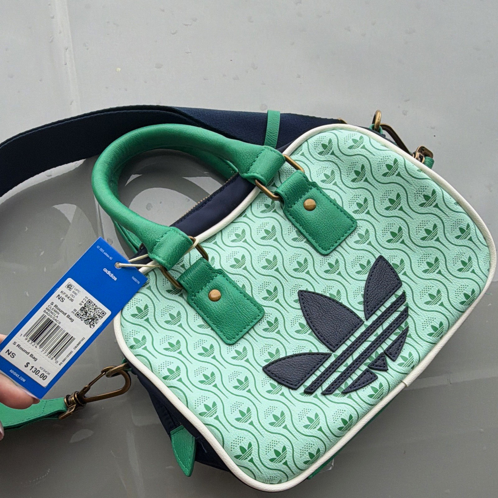adidas Originals Mini Crossbody Satchel Green/Navy Trefoil Logo Zip, Strap adidas Originals Mini Crossbody Satchel Green/Navy Trefoil Logo Zip, Strap