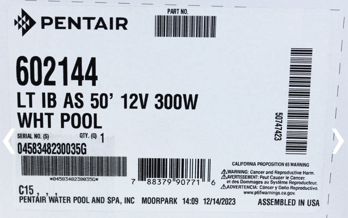 Pentair 602144 Swimming Pool Light 12V 300W 50FT Cord White Light Silver Pentair 602144 Swimming Pool Light 12V 300W 50FT Cord White Light Silver