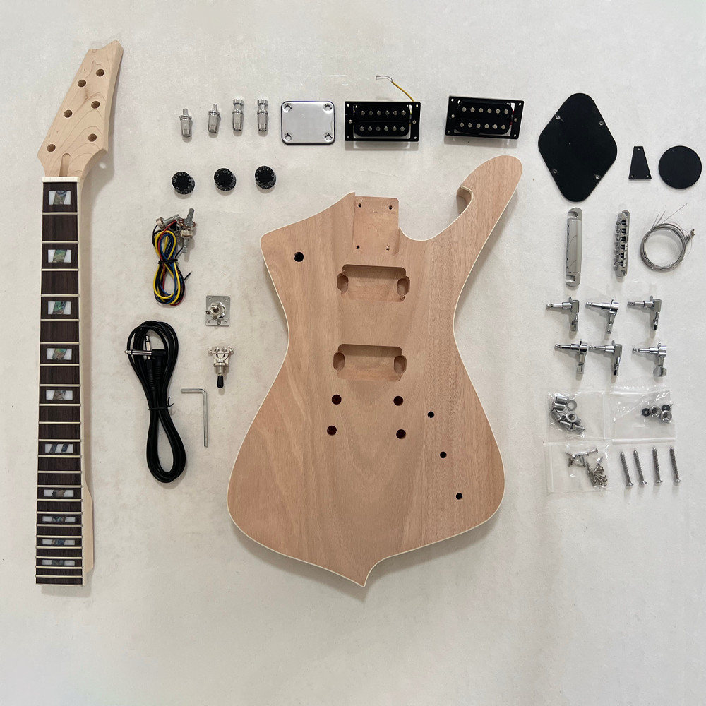 DIY  6 Electric Guitar Kit Unfinished Mahogany Body Rosewood Fretboard CR Part