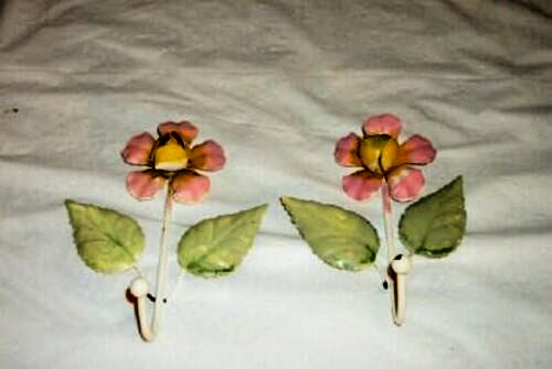 Italian Tole Pink Metal Flower Hook Cottagecore Original One Sold Only One Left