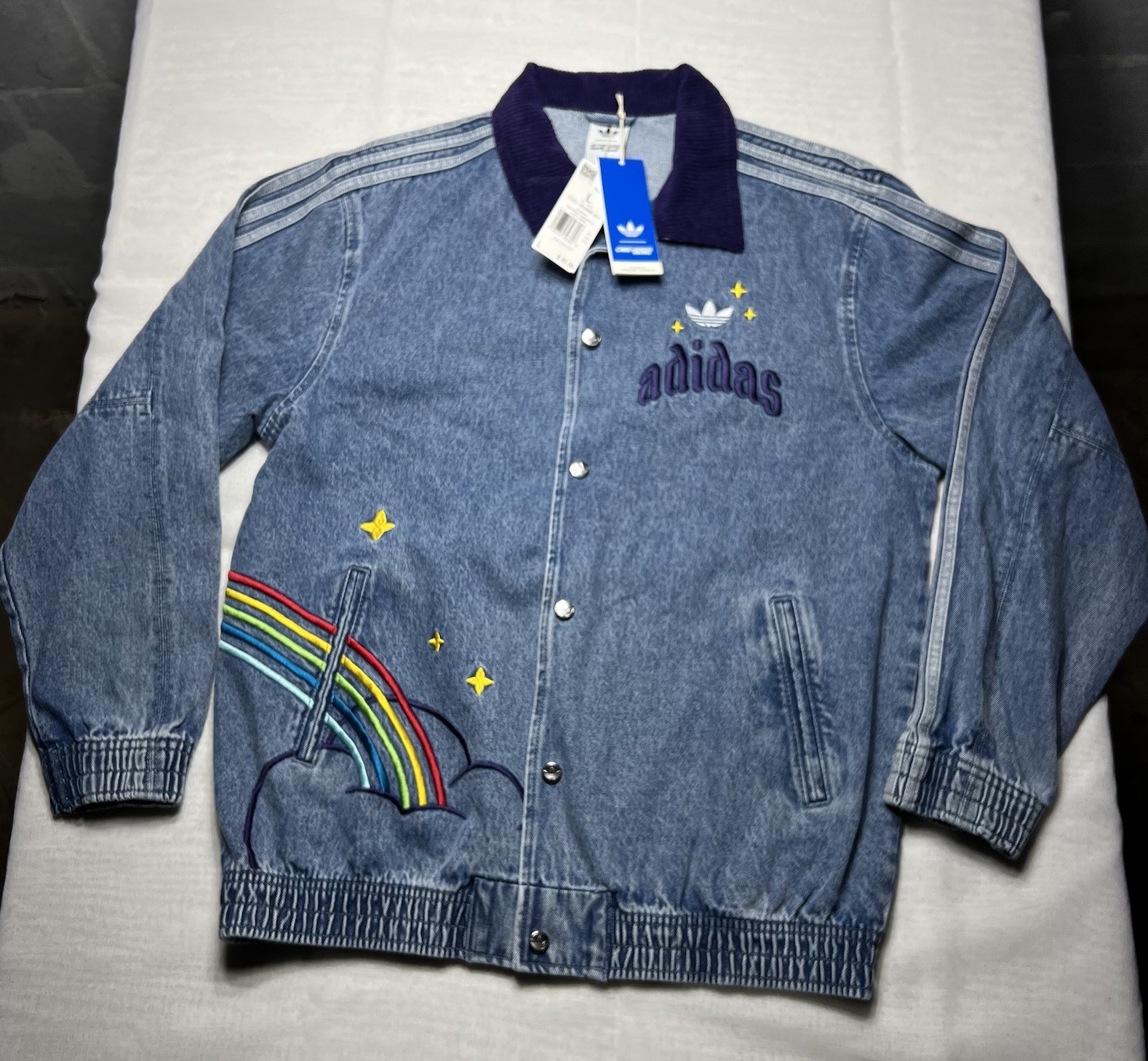 Adidas Originals Care Bear Grumpy Bear Denim Jacket Girls Large 13-14 NWT NEW