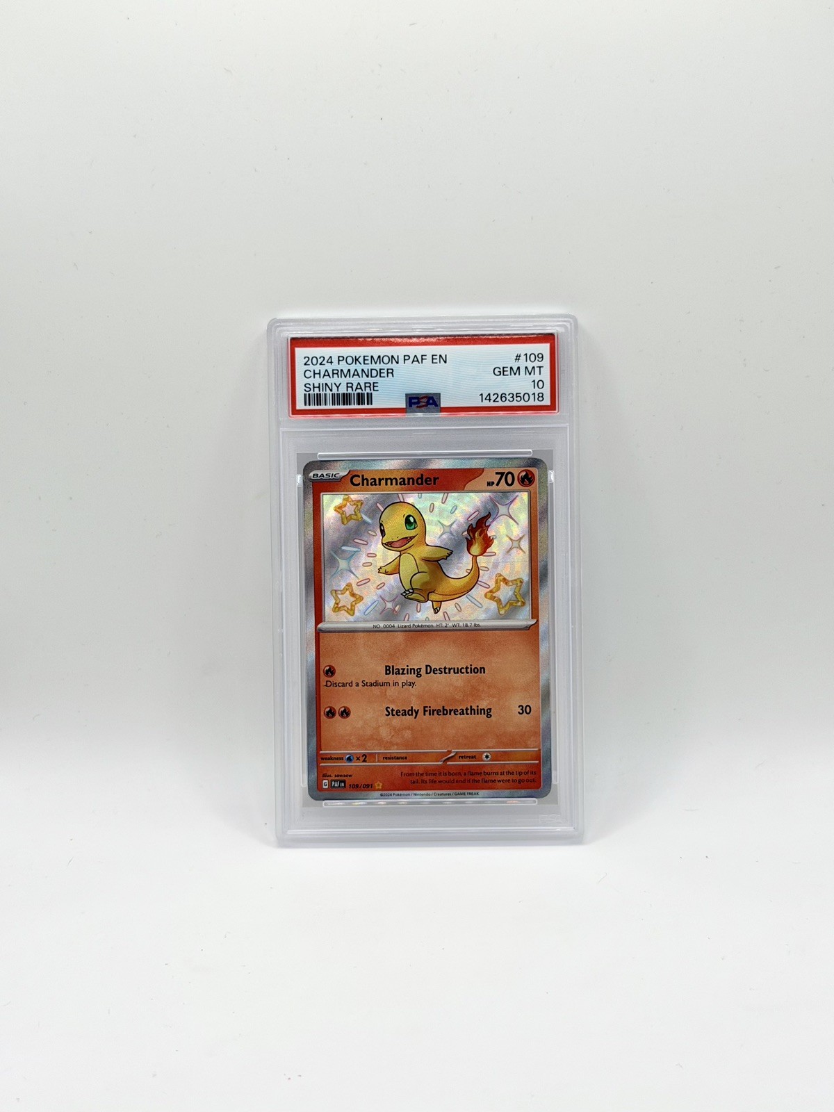 CHARMANDER 2024 POKEMON PALDEAN FATES 109/091 SHINY RARE HOLO PSA 10 CHARMANDER 2024 POKEMON PALDEAN FATES 109/091 SHINY RARE HOLO PSA 10