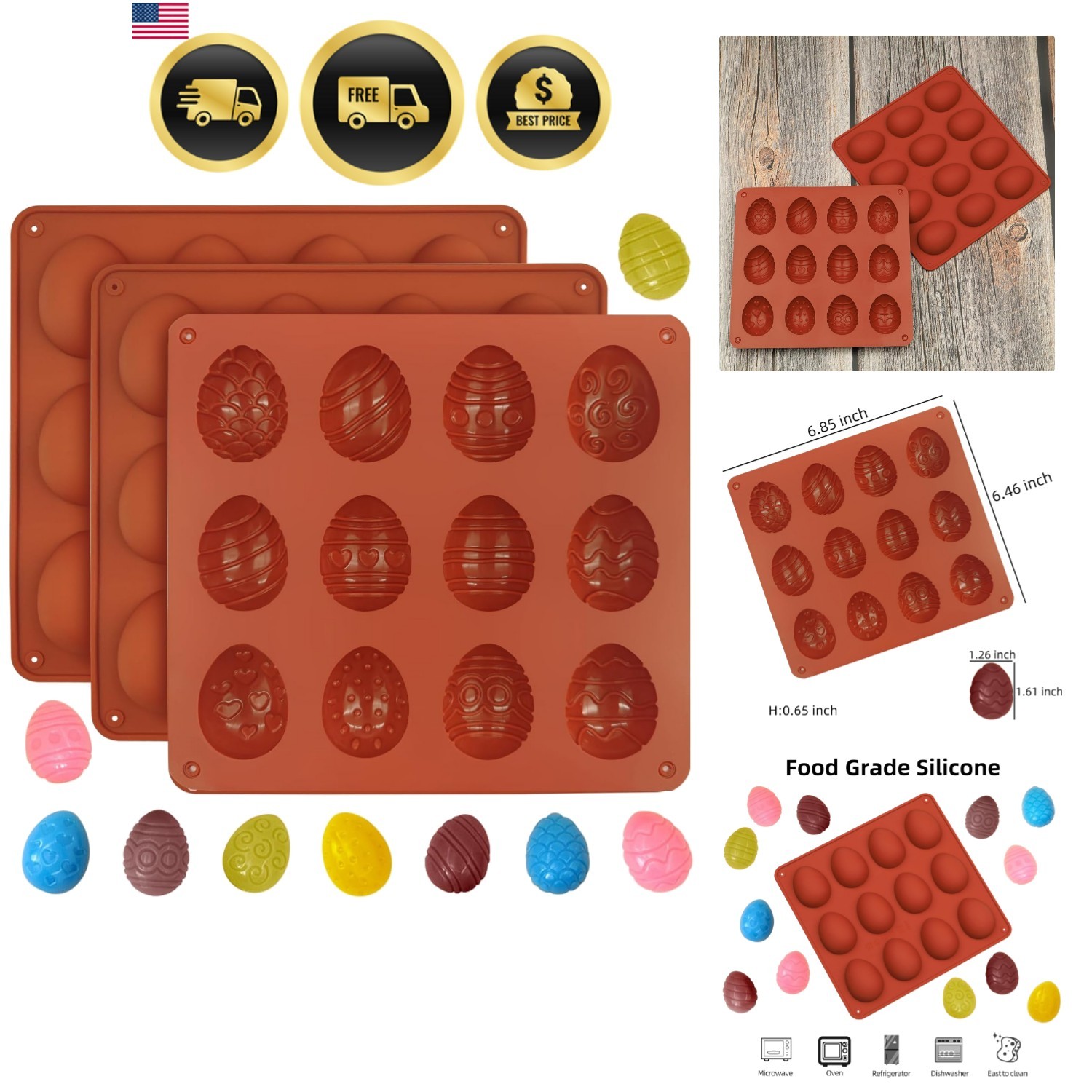Easter Egg Chocolate Molds 3pcs Silicone Easter Candy Molds 12 Design Egg Can... Easter Egg Chocolate Molds 3pcs Silicone Easter Candy Molds 12 Design Egg Can...