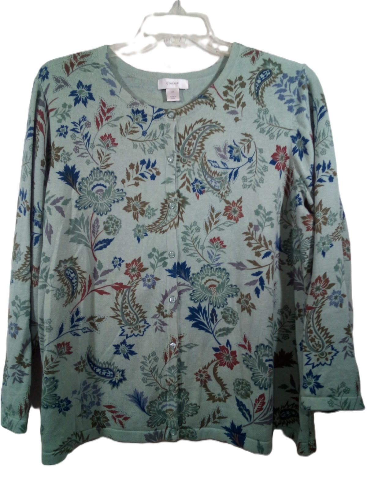 CJ Banks Cardigan Women 2X Green Floral Round Neck Long Sleeve
