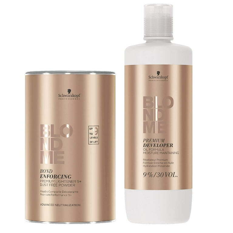 Schwarzkopf DUO BLONDME Lightener 9 Bleach and Developer 9% /33.8 oz /SET Schwarzkopf DUO BLONDME Lightener 9 Bleach and Developer 9% /33.8 oz /SET
