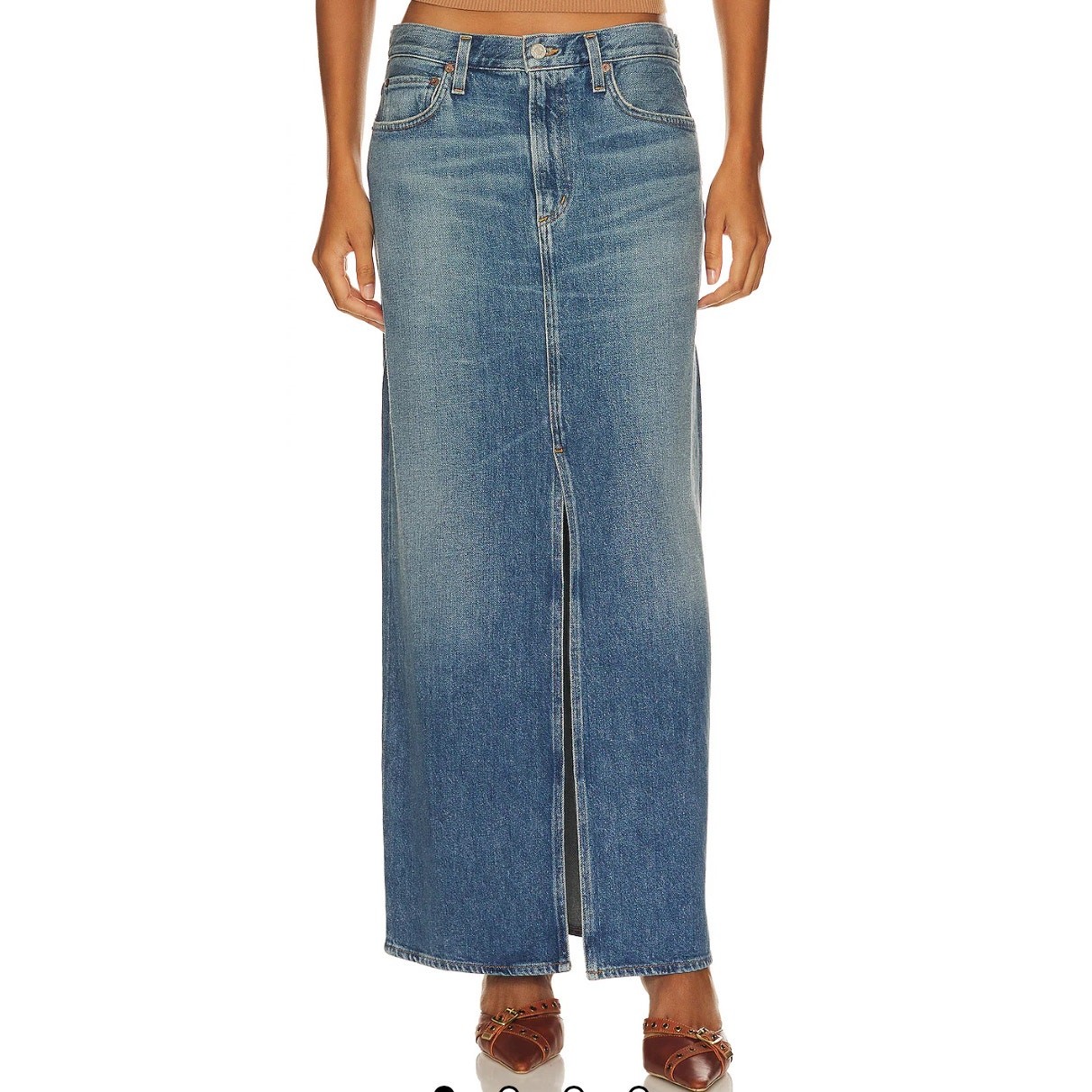 AGOLDE Leif Low Slung Denim Maxi Skirt 26 Swing Blue NWT $238 Made USA