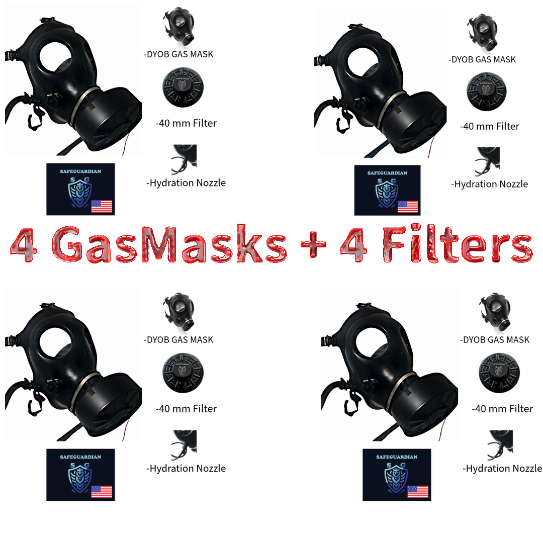 SafeGuardian 4 GAS MASK Israeli and 4 Premium 40mm FILTER Face Respirator NEW