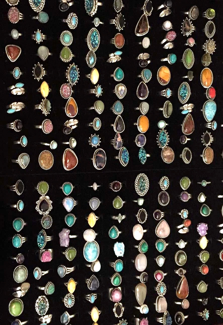 BULK BOHO  Natural & Larimar Gemstone Rings 925 Sterling Silver Plated Jewelry