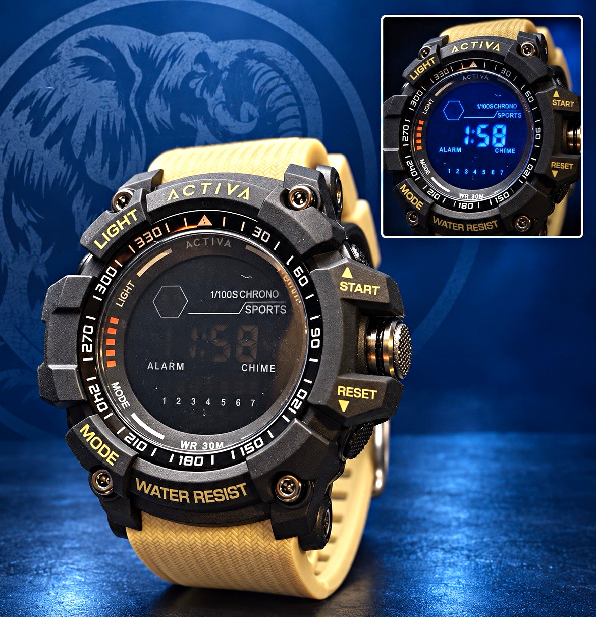 Activa Strike X by Invicta ACW8020-002 Digital Watch Beige 56mm 30M