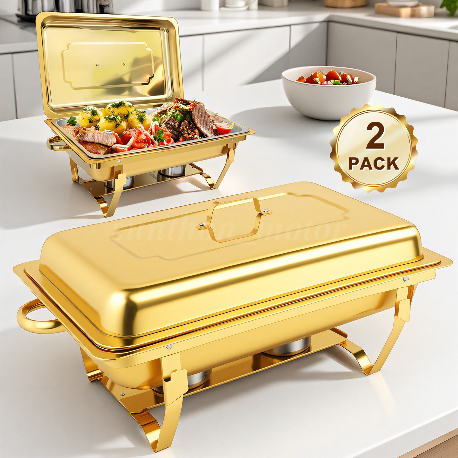 2/4/6X 9Qt Chafing Dish Buffet Set GOLD 316 Stainless Steel Chafer for Catering