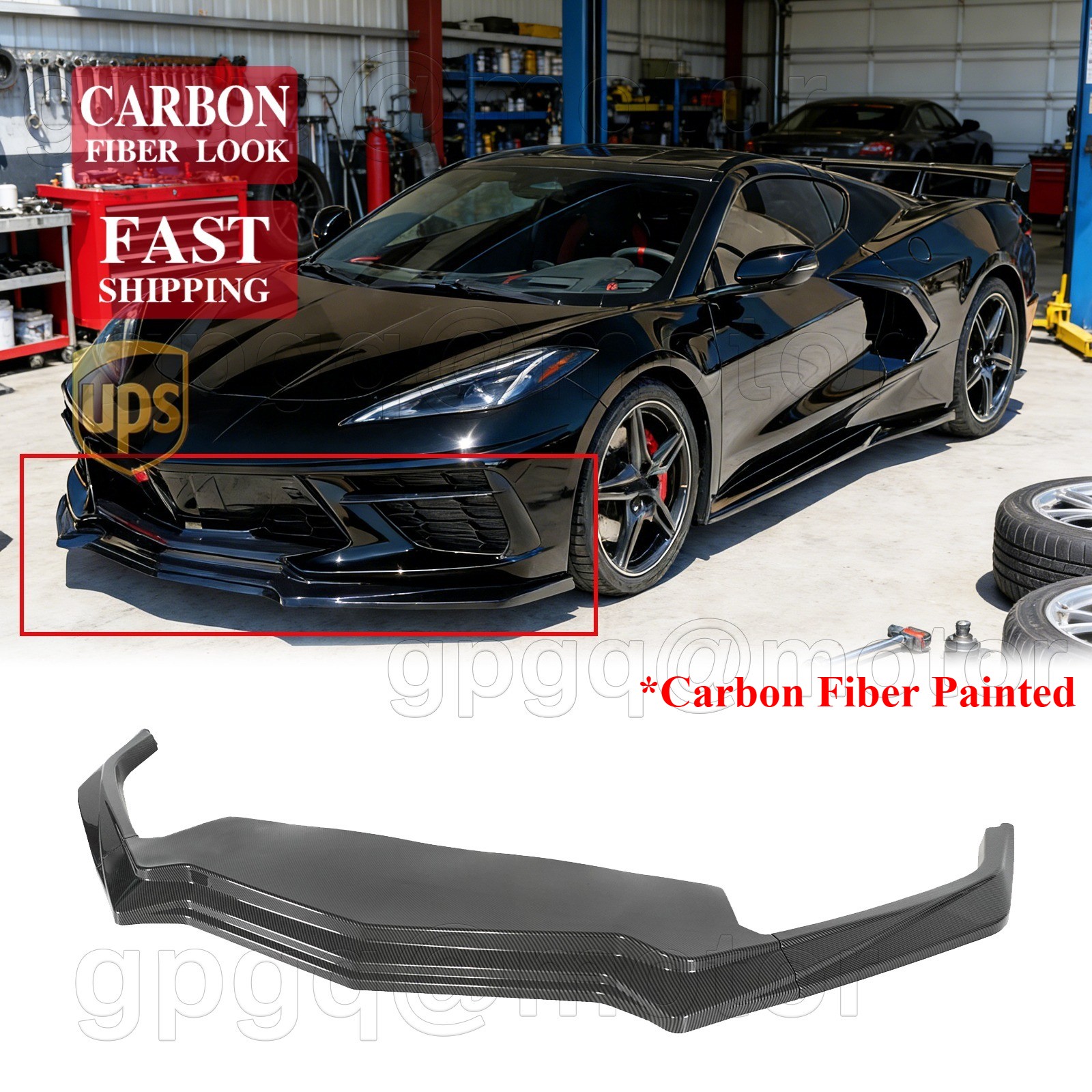 For Corvette C8 Z51 2020-2026 V2 Style Carbon Painted Front Bumper Lip Splitters