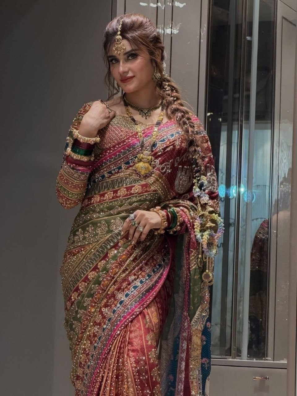 Bollywood Designer Saree Traditional Mirror Work Wedding Party Wear Sari Blouse