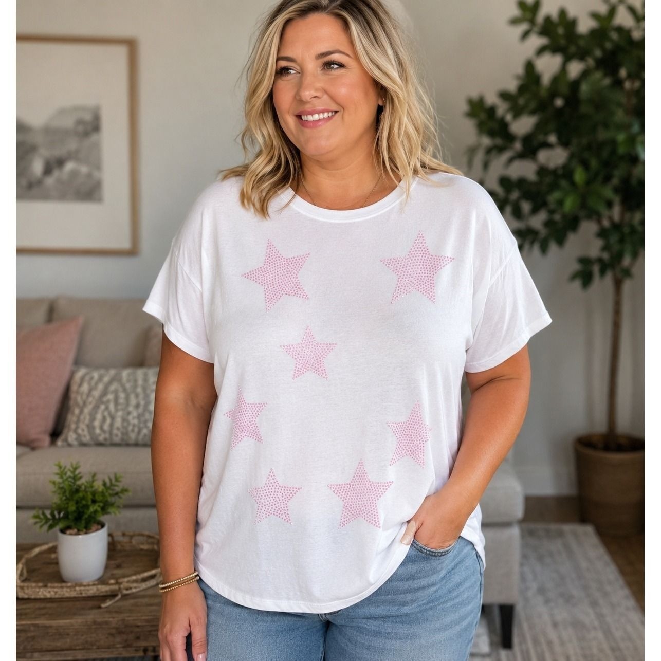 Sistas White Pink Rhinestone Star Baby Tee Short Sleeve Top 2X NWT Y2K Star Top Sistas White Pink Rhinestone Star Baby Tee Short Sleeve Top 2X NWT Y2K Star Top