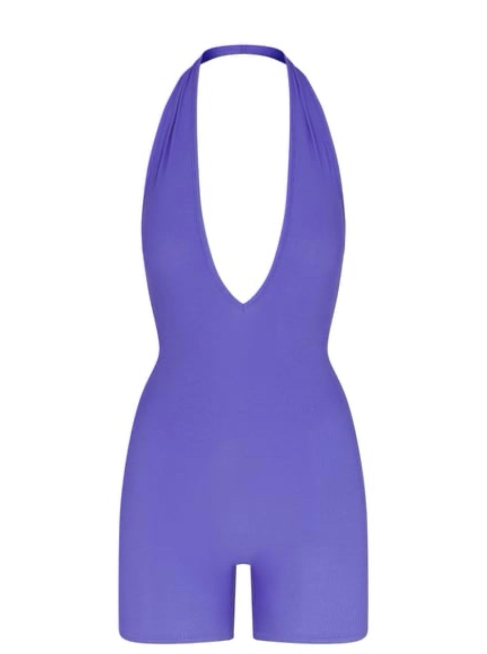 Skims Soft Lounge Plunge Halter Bodysuit - NEW - Tanzanite Blue - XL