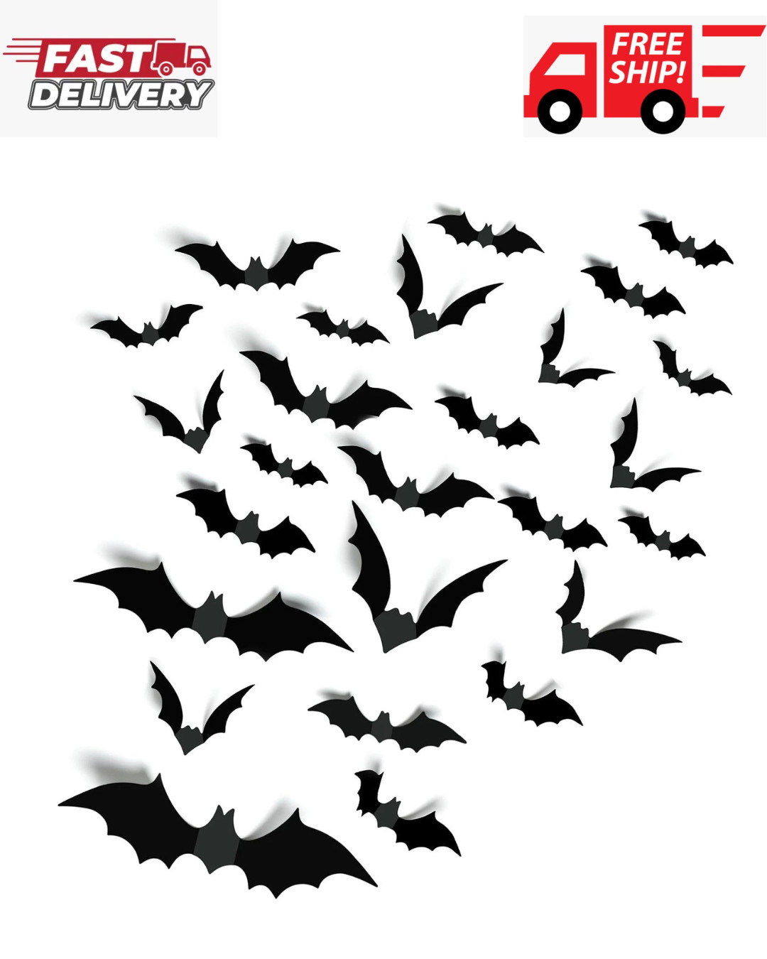 140Pcs 3D Bats Halloween Decorations Realistic PVC Wall Decor | Black Scary Bat 