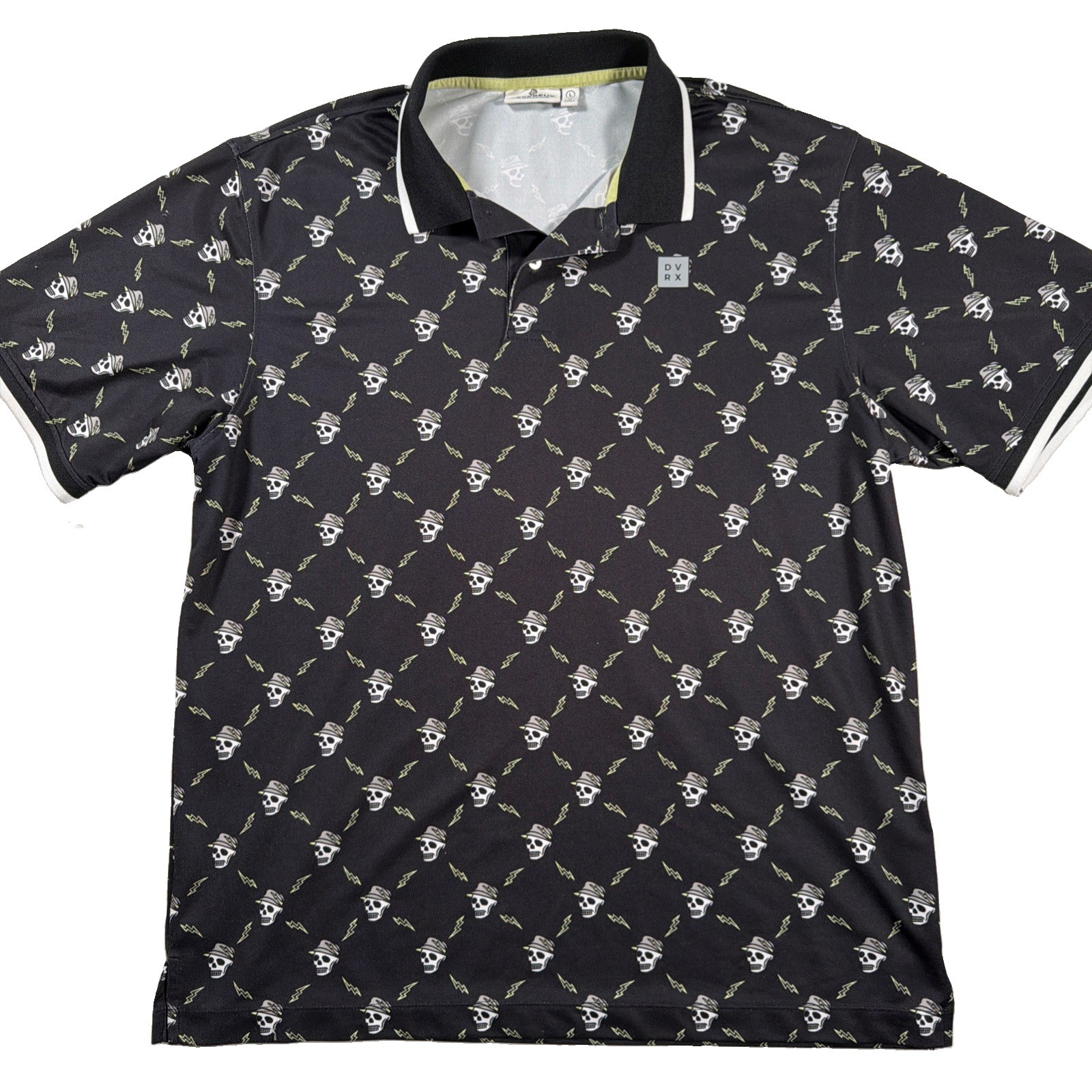 Devereux Golf Polo Skull All Over Print Men Size Large Lightning Performance Devereux Golf Polo Skull All Over Print Men Size Large Lightning Performance