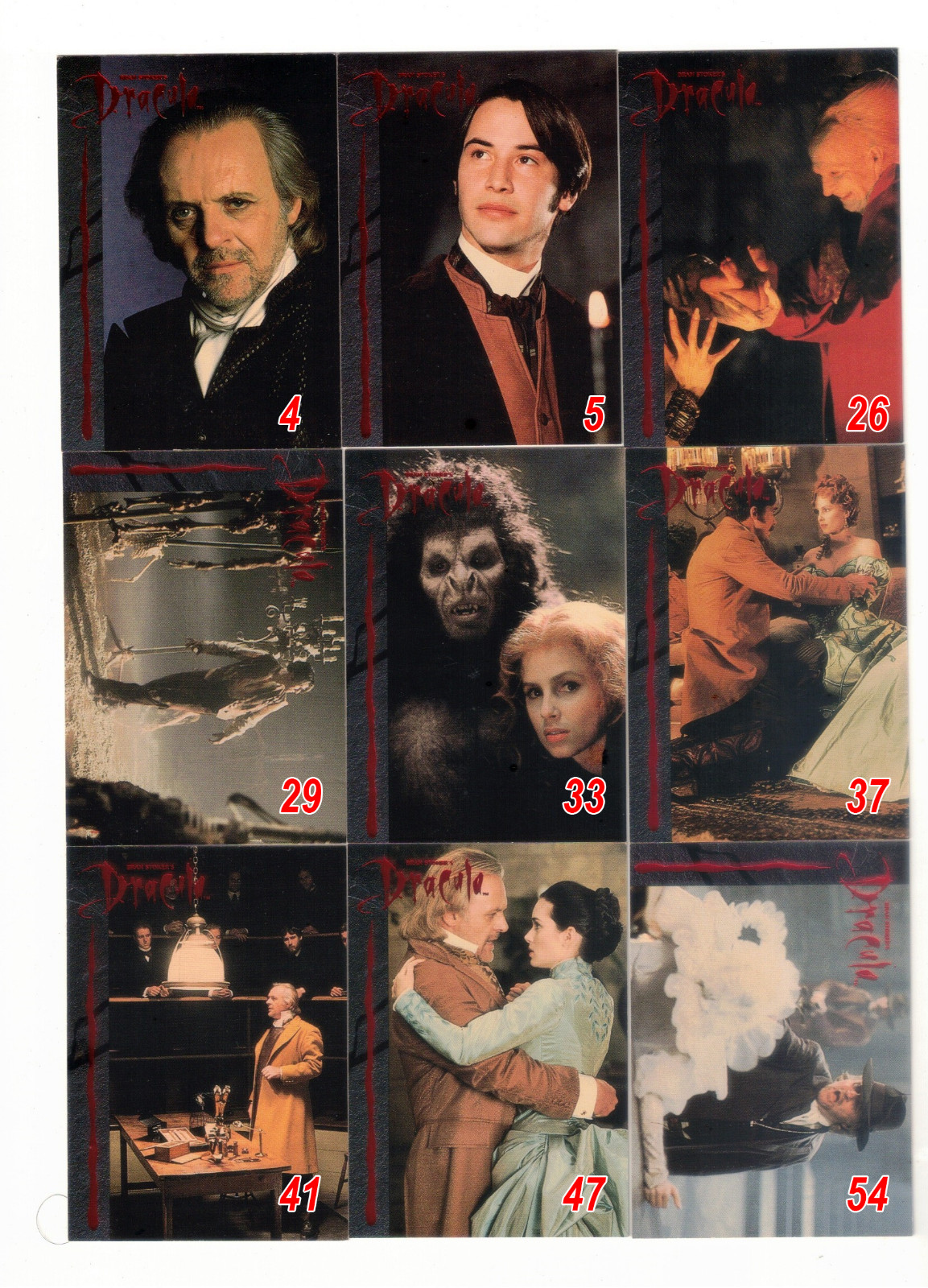 1992 TOPPS BRAM STOKER'S DRACULA TRADING CARDS – INDIVIDUAL SINGLES