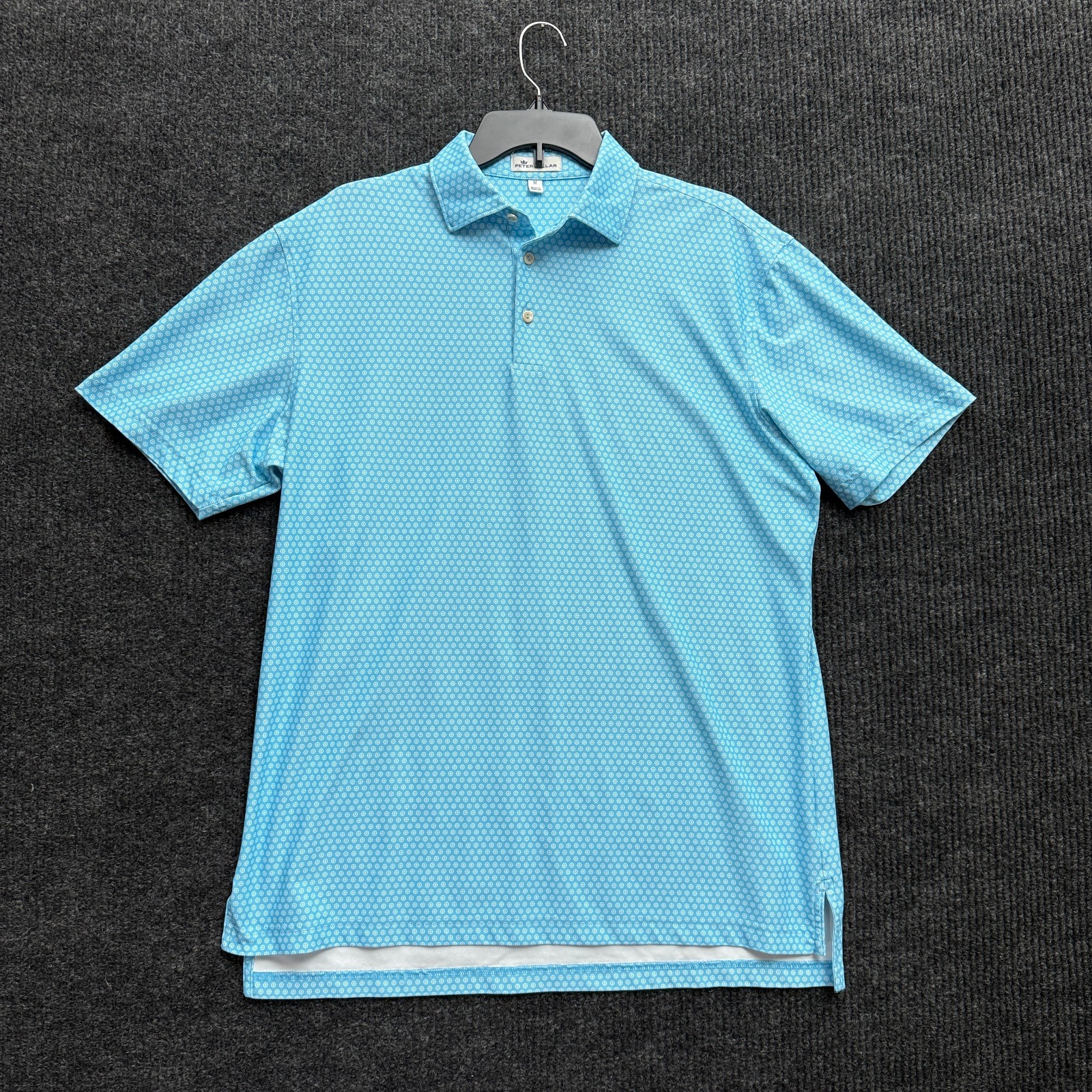 Peter Millar Polo Shirt Mens M Medium Blue Geometric Print Stretch Golf Peter Millar Polo Shirt Mens M Medium Blue Geometric Print Stretch Golf