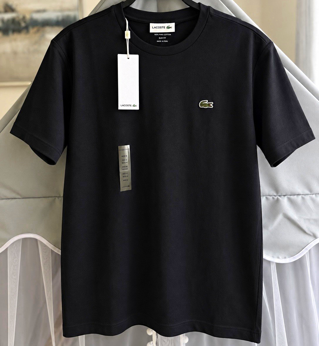 Lacoste Men\'s Black Slim Fit Cotton Crew Neck Short Sleeve Logo Tee L