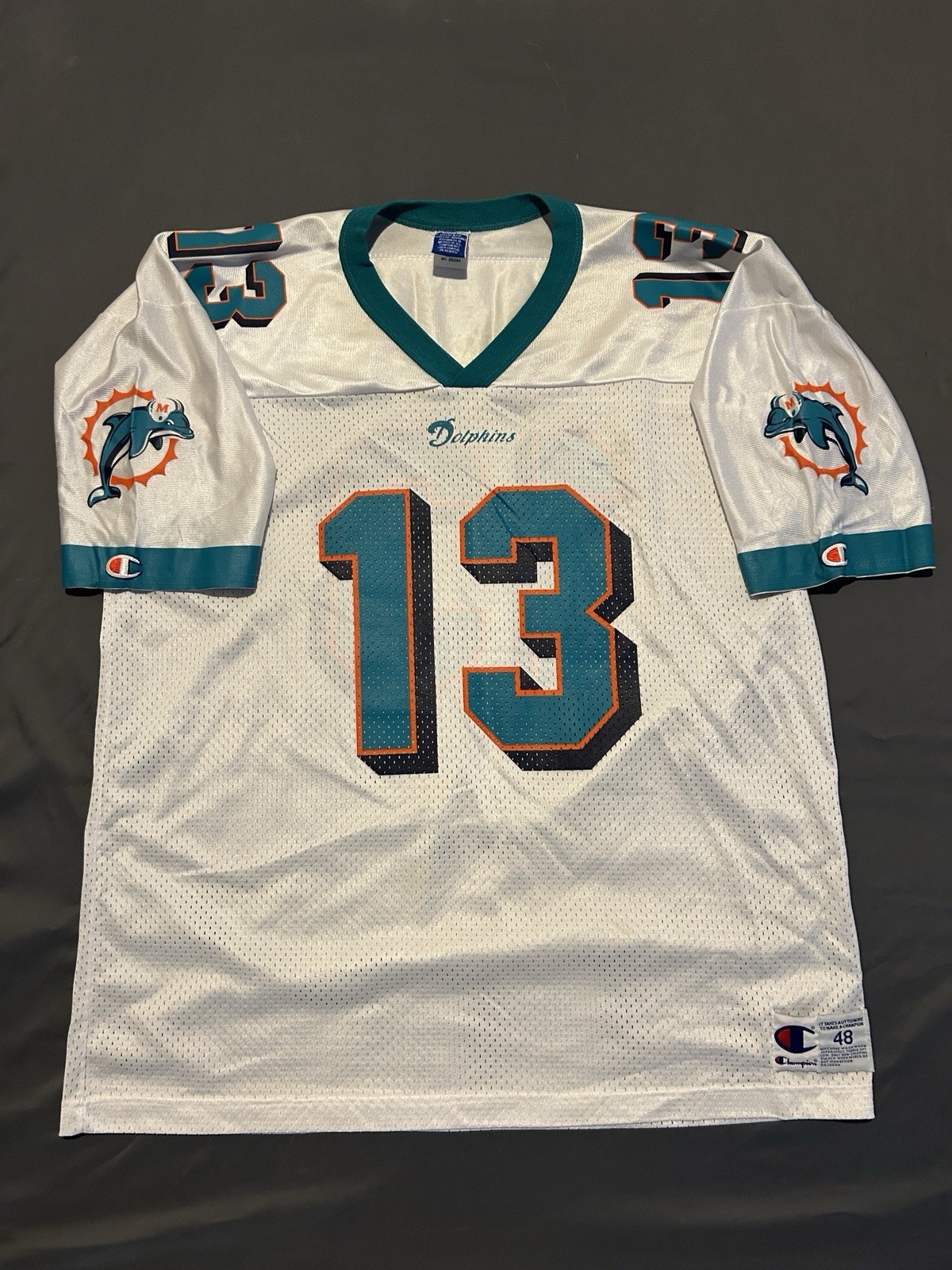 Vintage Miami Dolphins Jersey Mens 48 XL NFL White Champion Dan Marino #13 90s