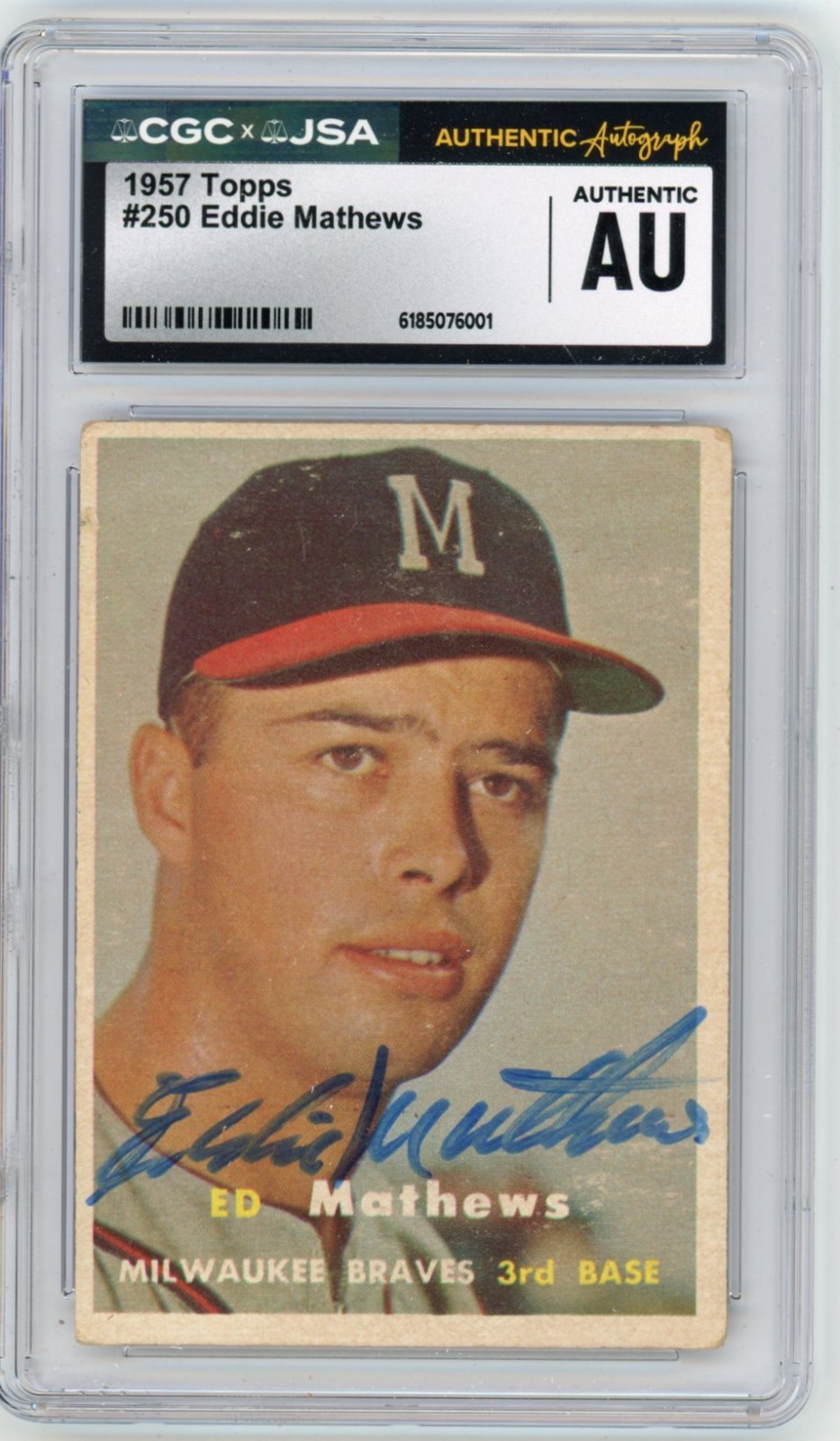 1957 TOPPS ED EDDIE MATHEWS #250 BRAVES HOF AUTHENTIC AU AUTO AUTOGRAPH CGC JSA 1957 TOPPS ED EDDIE MATHEWS #250 BRAVES HOF AUTHENTIC AU AUTO AUTOGRAPH CGC JSA