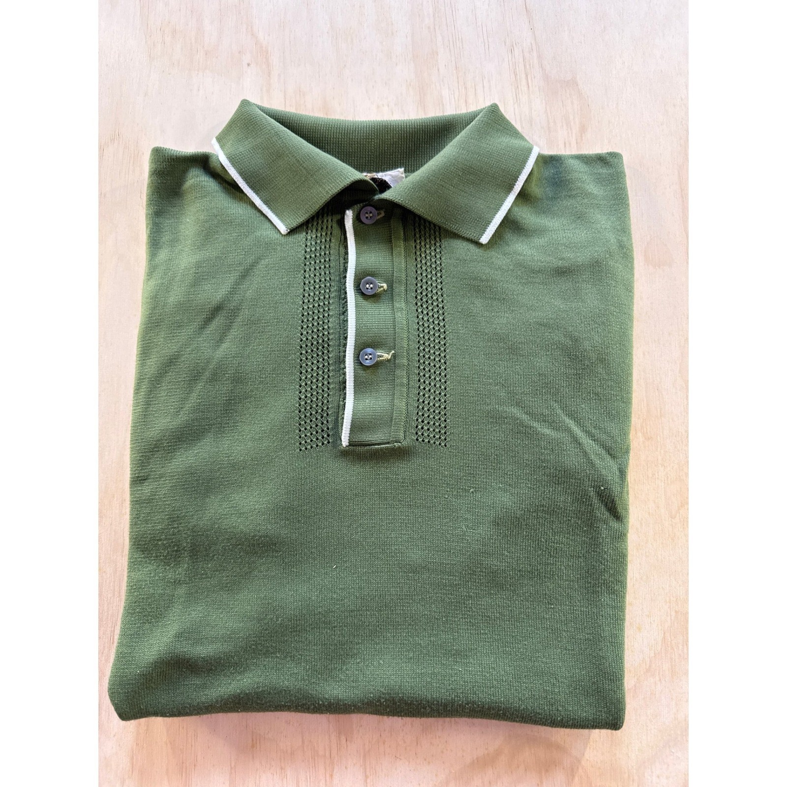 Vintage Penneys Towncraft Ban-Lon Knit Polo Shirt Green Mod Pointelle Mens M Vintage Penneys Towncraft Ban-Lon Knit Polo Shirt Green Mod Pointelle Mens M