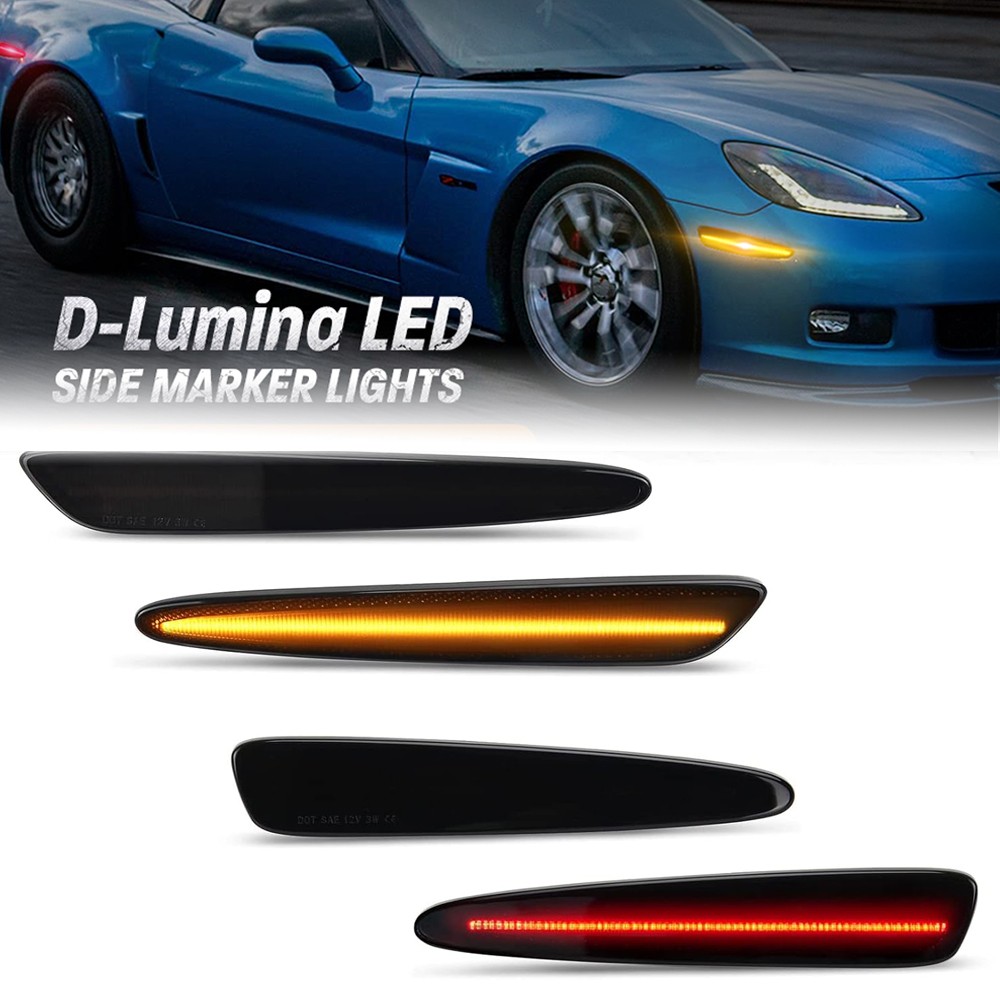 For 05-2013 Chevy Corvette C6 Smoked Front Rear LED Side Marker Lights Amber+Red For 05-2013 Chevy Corvette C6 Smoked Front Rear LED Side Marker Lights Amber+Red