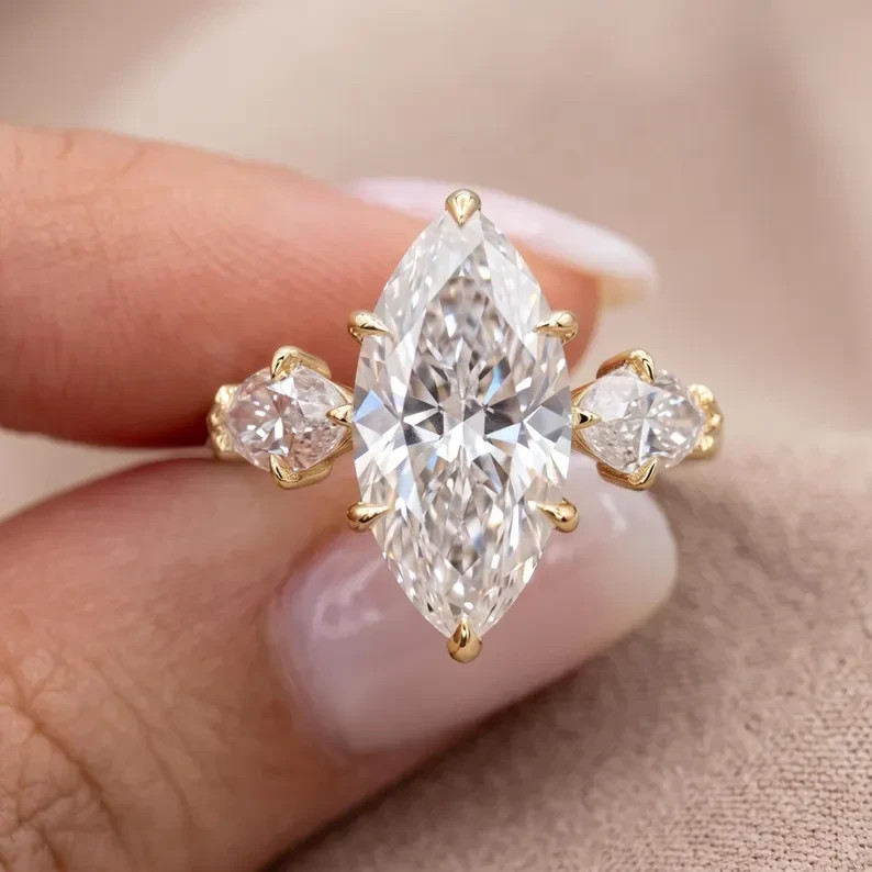 4.60 Ct Marquise-Cut EF/VS Lab Grown Diamond Prong Wedding Ring 14k Yellow Gold
