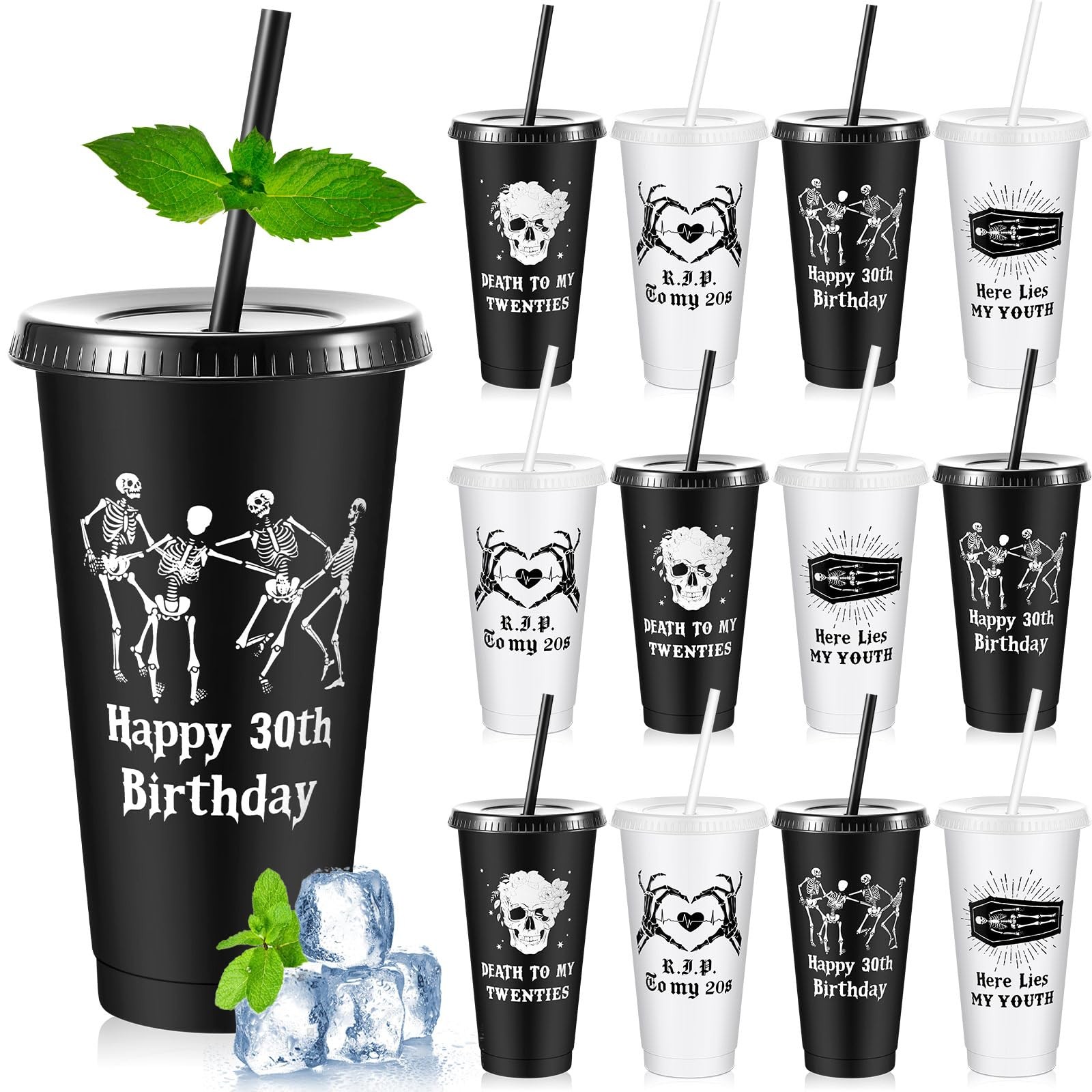 12 Pcs Gothic 30th Birthday Cups Death to My 20s Party Decorations Plastic Tu...
