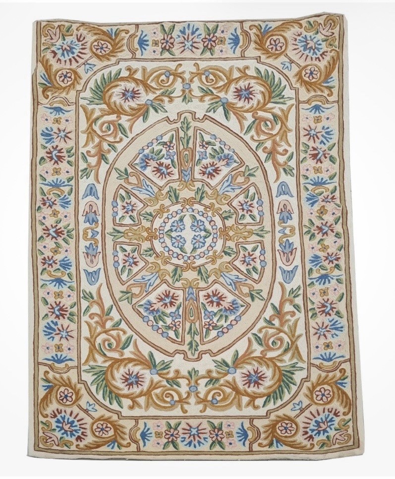 Hand Embroidered Needlework Vintage Kashmiri Textile Wall Hanging 5 x 3 Ft Hand Embroidered Needlework Vintage Kashmiri Textile Wall Hanging 5 x 3 Ft